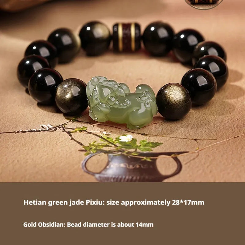 Hetian jade bracelet with black and red adjustable ropes in traditional Chinese design