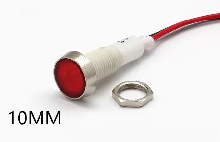 10mm stainless steel edge plastic indicator light with wire connection and flat end metal design