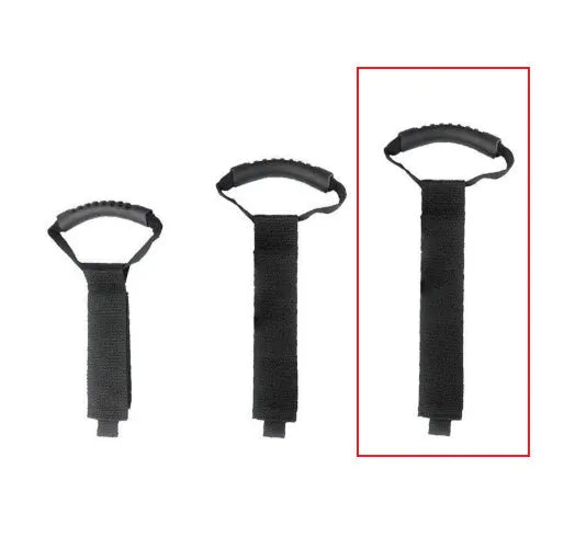 Portable heavy-duty nylon storage strap with Velcro handle for outdoor products, available in S, M, and L.