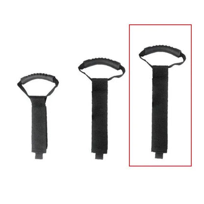 Portable heavy-duty nylon storage strap with Velcro handle for outdoor products, available in S, M, and L.