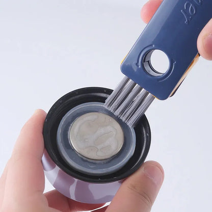 Blue and grey 4-in-1 multifunctional cup cleaning brush set with silicone and wire tools.
