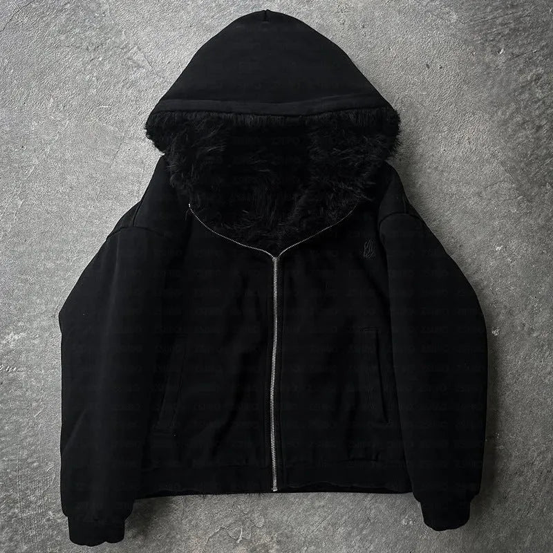 Casual baggy polyester coat in black or white with long sleeves