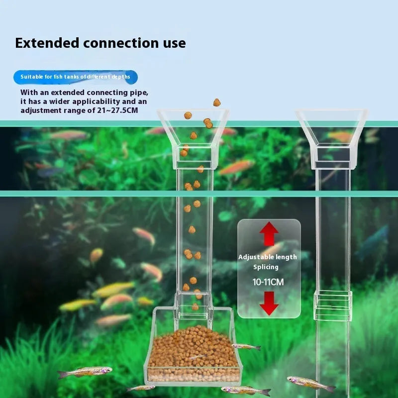 Aquarium feeding dish set with three tube lengths, cleaning brushes and feed spoons