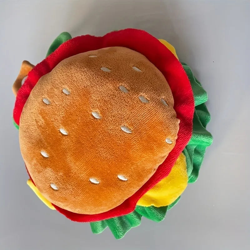 Burger headdress pet collar with sesame seed details and adjustable velcro closure