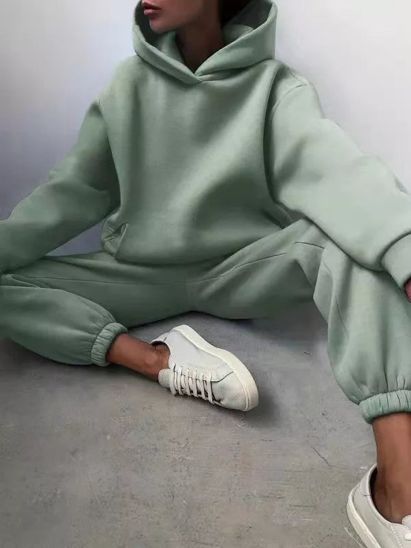 Women's casual hooded sweater two-piece suit in corduroy fabric, available in multiple colours and sizes