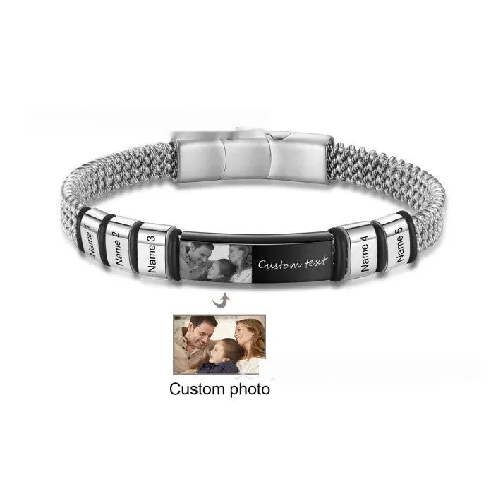 Stainless steel and leather rope bracelet with heart-shaped lettering beads on an adjustable band