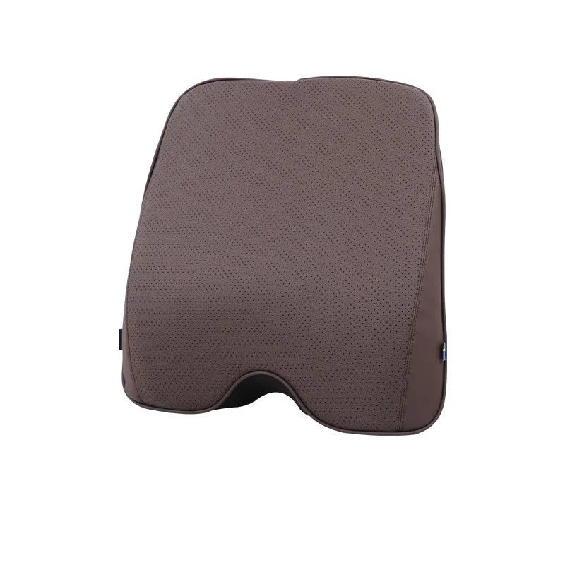 Minimalist brown car headrest pillow and lumbar seat cushion set for neck and back support