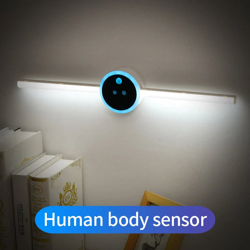 Multifunctional LED cabinet light with clock, motion sensor, and versatile features for home and office organization