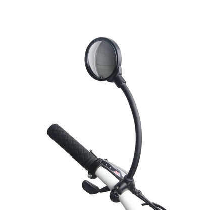 Black metal bicycle rearview mirror with hose adjustment mechanism for handlebar mounting