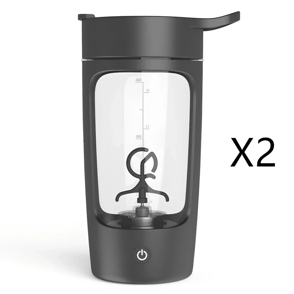 650ml black electric protein shake cup with scale lid and USB charging port for fitness use