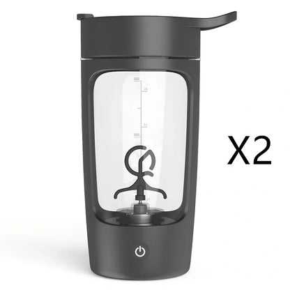 650ml black electric protein shake cup with scale lid and USB charging port for fitness use