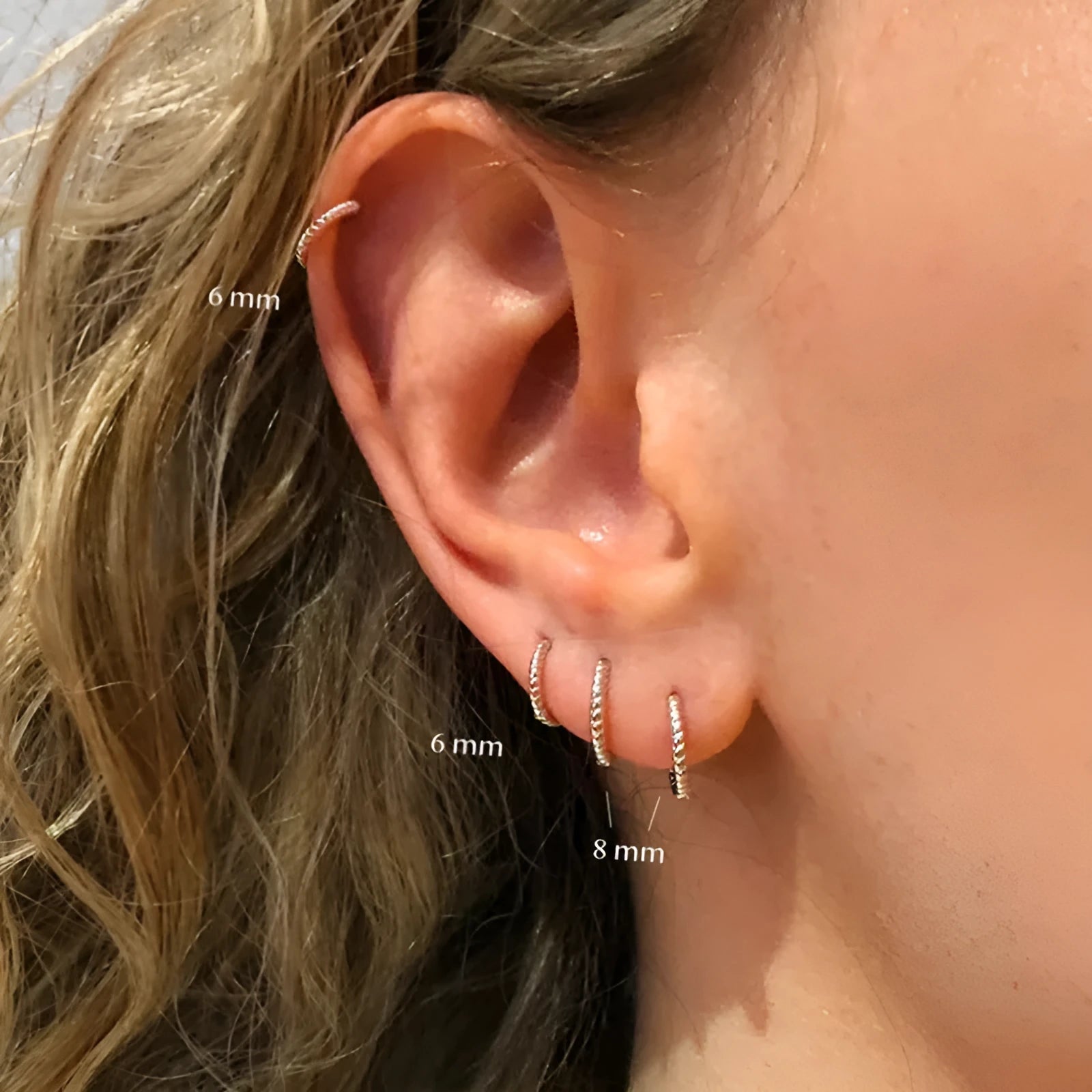 Sterling silver twisted string round ring earrings in gold or platinum colour