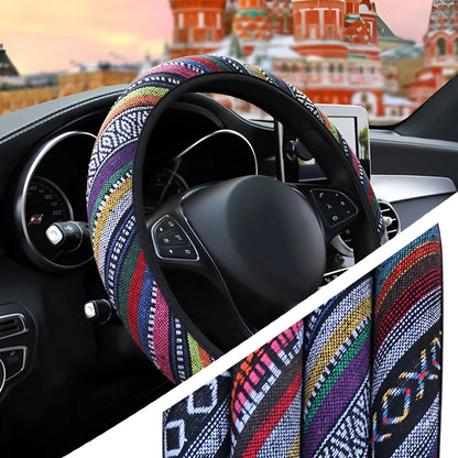Short plush steering wheel cover in one of seven colours, fitting a 38cm steering wheel with non-slip grip