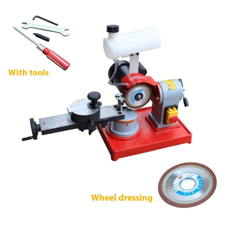 Xiao Mowang manual bench grinding machine for sharpening alloy circular saw blades on a workbench.