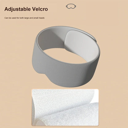 Double-sided sleep mask showing warm cotton and cooling ice silk surfaces with adjustable headband