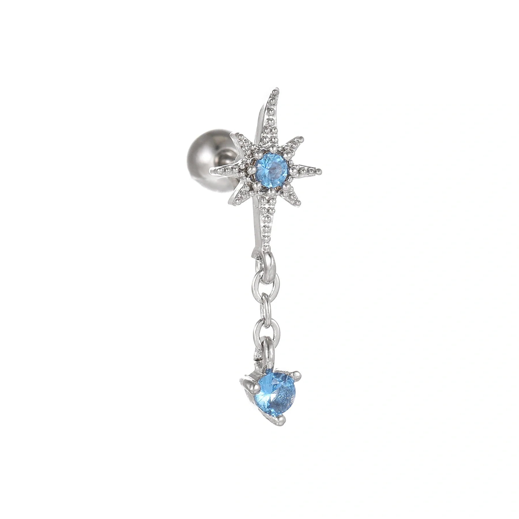 Stylish Star Moon Cubic Zirconia Cartilage Earring in gold and white