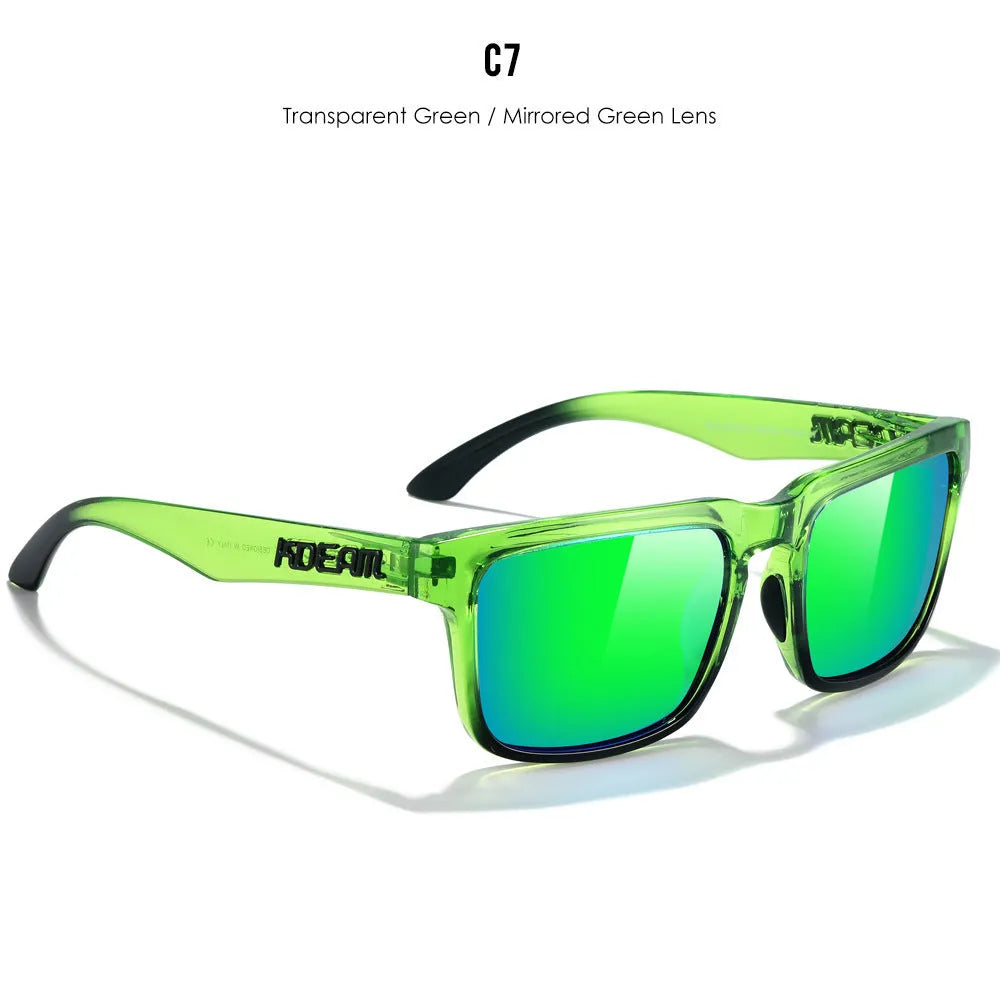 Square polarised sunglasses with TAC lenses and PC frames in multiple colour options.