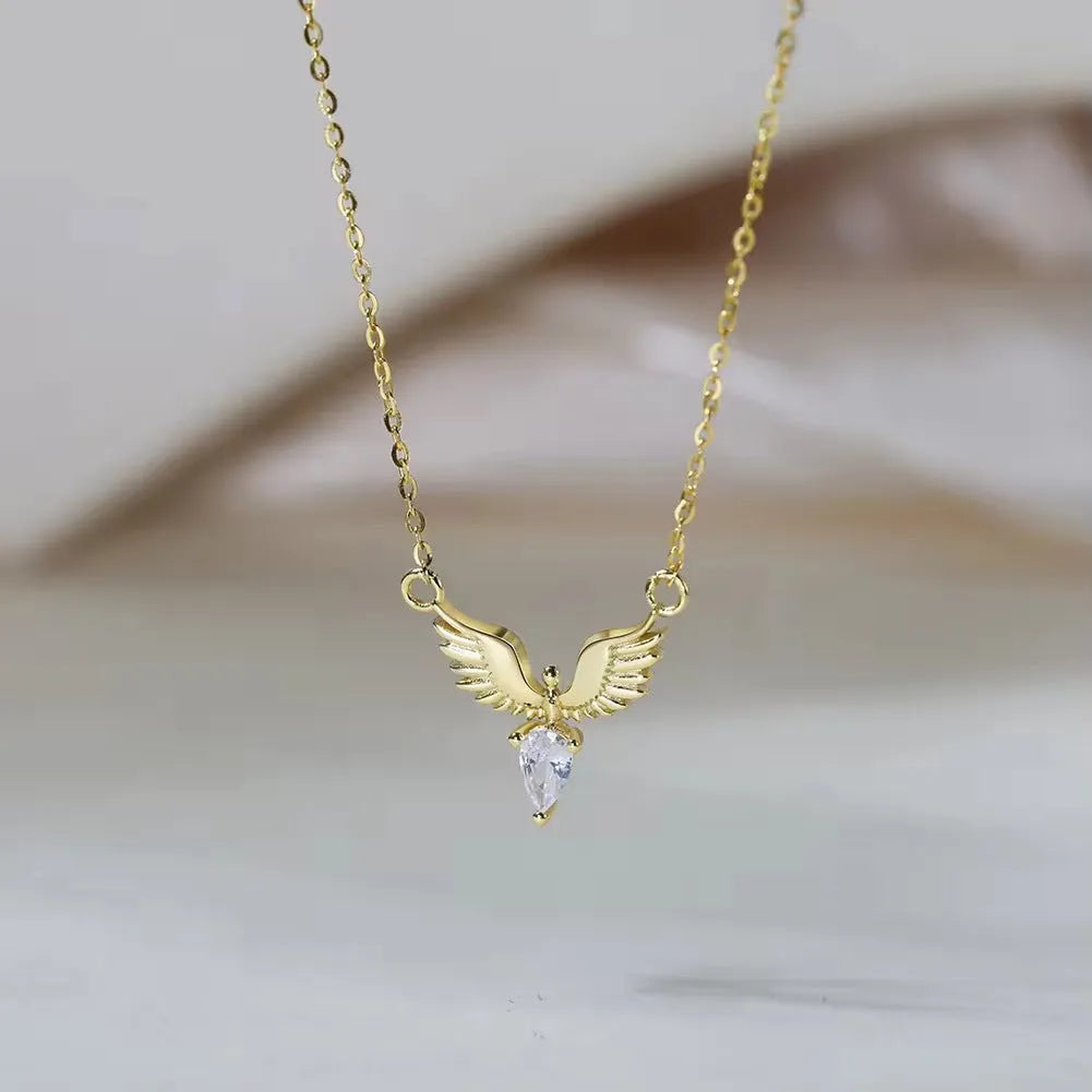 Adjustable sterling silver eagle pendant necklace with O-ring chain in white gold or yellow gold finish