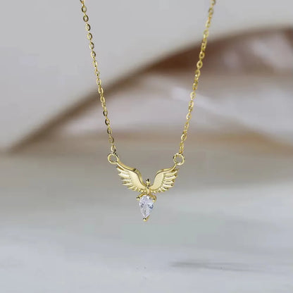 Adjustable sterling silver eagle pendant necklace with O-ring chain in white gold or yellow gold finish