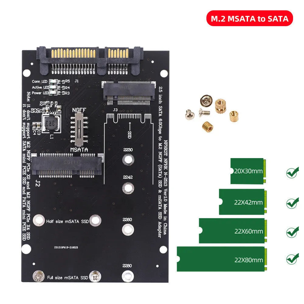 SATA3 to M.2 NGFF mSATA SSD conversion adapter board measuring 50mm x 30mm with gold connectors