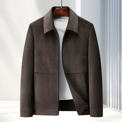 Men's slim-fit casual jacket in polyvinyl alcohol fibre fabric, available in black, caramel, dark blue, brown for middle-aged leisure wear