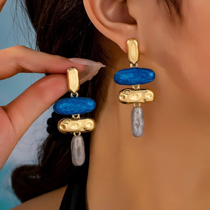 Geometric zinc alloy stud earrings with electroplated multicolour finish for women