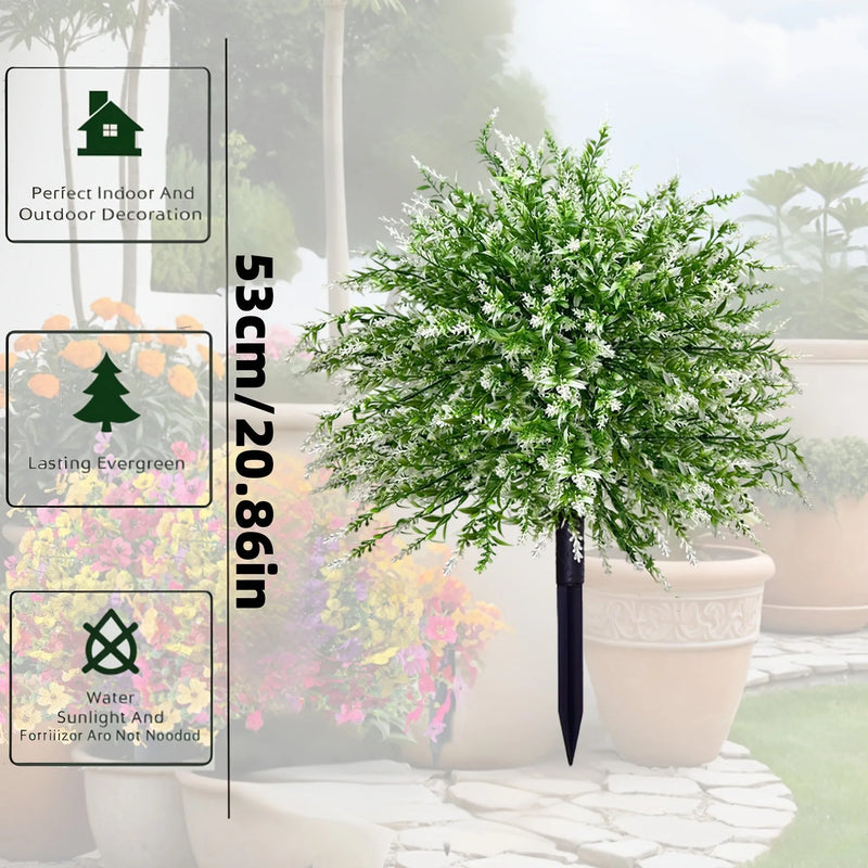 Artificial lavender plant floor decoration made from white plastic flowers with green leaves, ideal for home interior decor, weddings and events requiring a long-lasting floral centrepiece that requires no watering