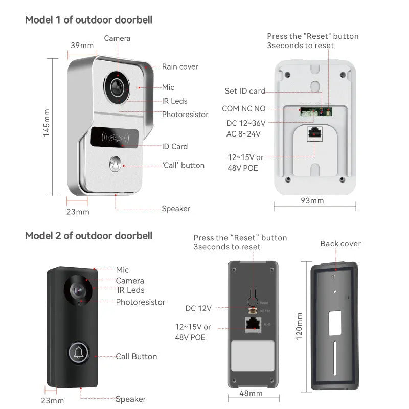 10-inch video intercom doorbell with colour HD camera and wireless network connection