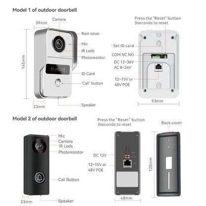10-inch video intercom doorbell with colour HD camera and wireless network connection