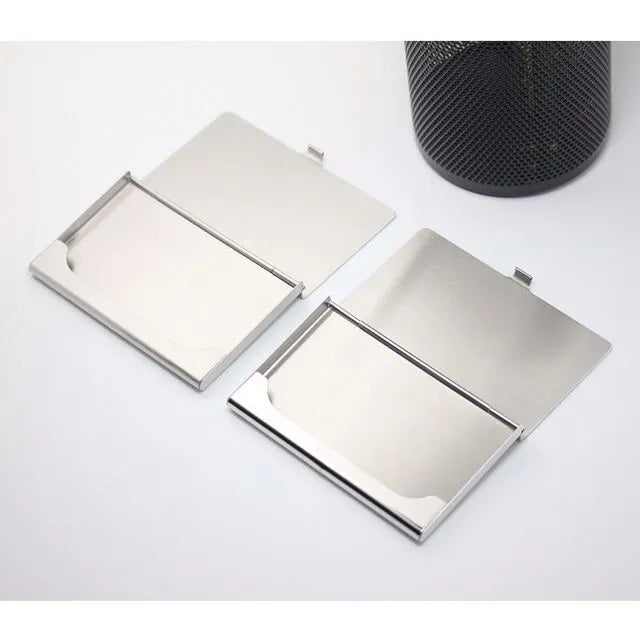 304 stainless steel business card case with laser-etched geometric pattern