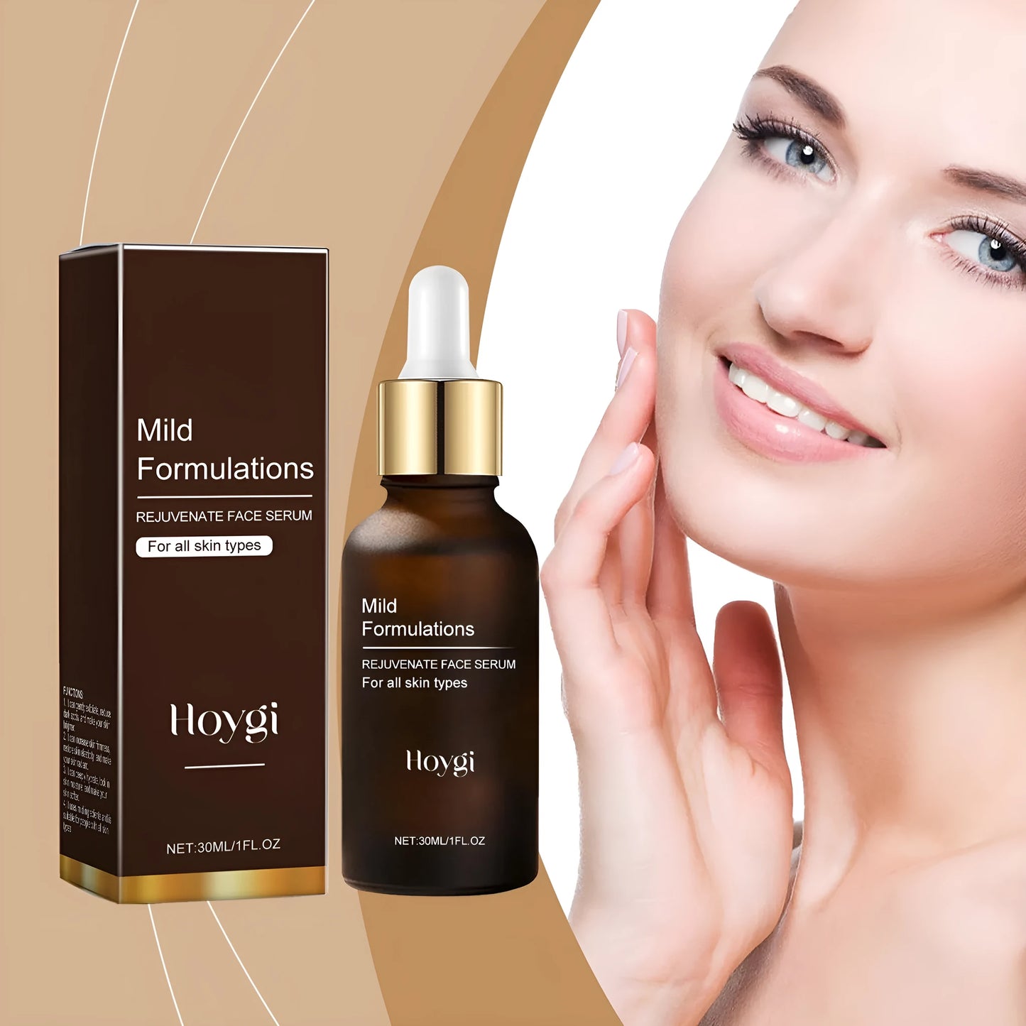 30ml facial skin care essence bottle measuring 10.3cm tall with hyaluronic acid, collagen and vitamin C formula
