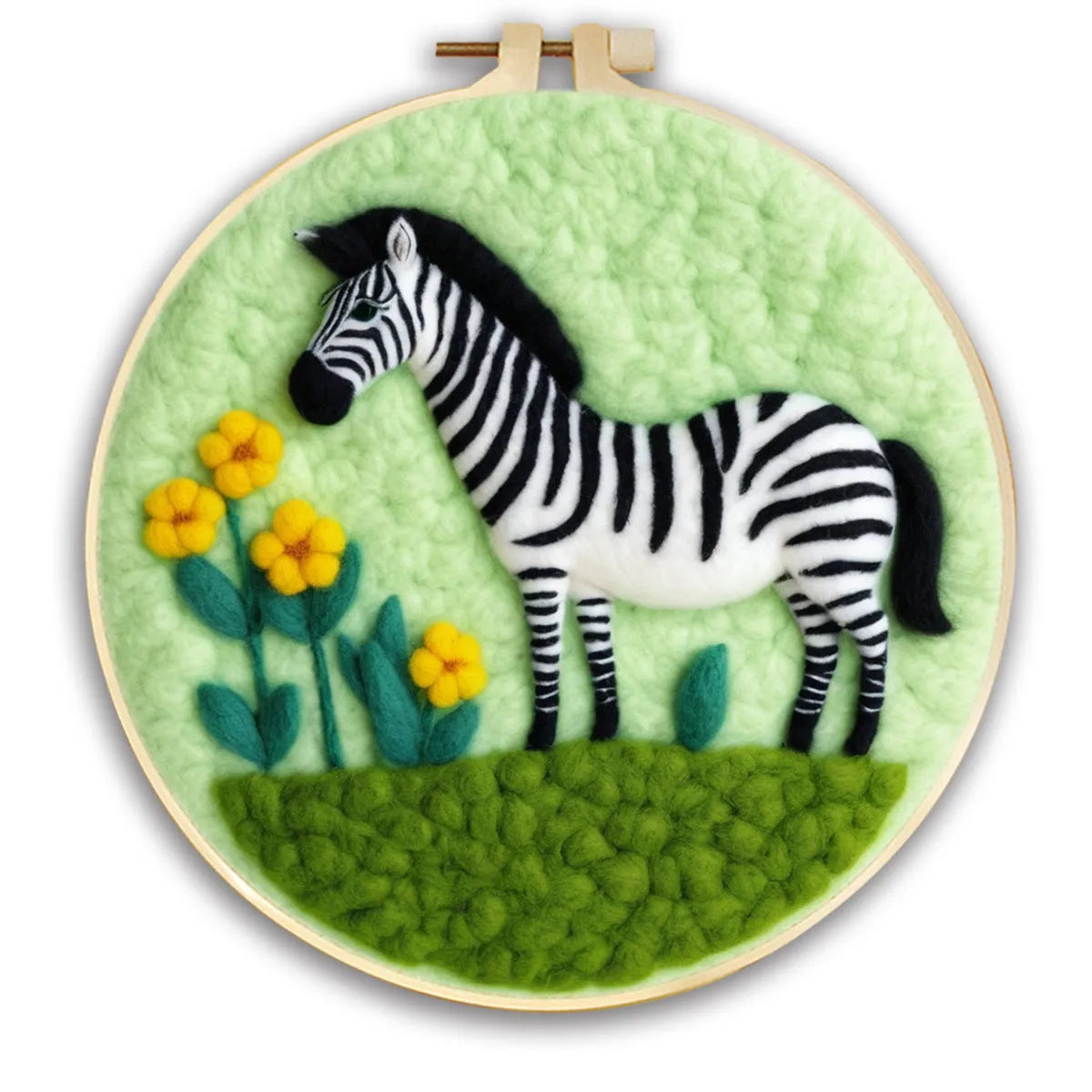 Round three-dimensional embroidery kit with linen fabric, wool felt pieces, and embroidery frame for 20x20 cm blanket painting