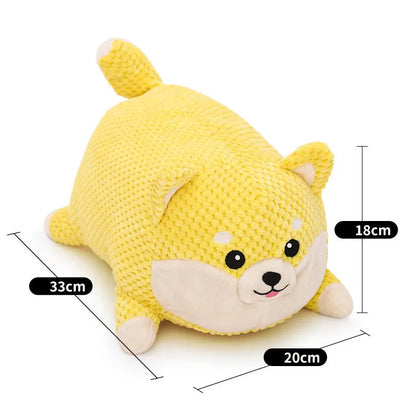 Bite-resistant plush dog toy in pillow shape with squeaker for calming and teething support