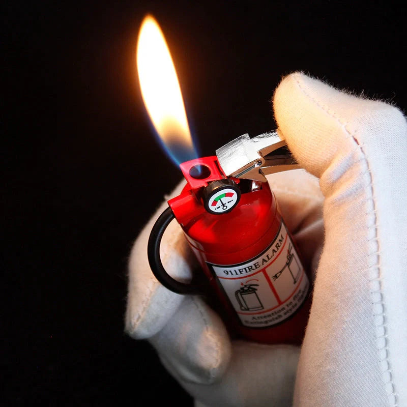 Creative fire extinguisher shaped lighter in red with light, durable alloy construction