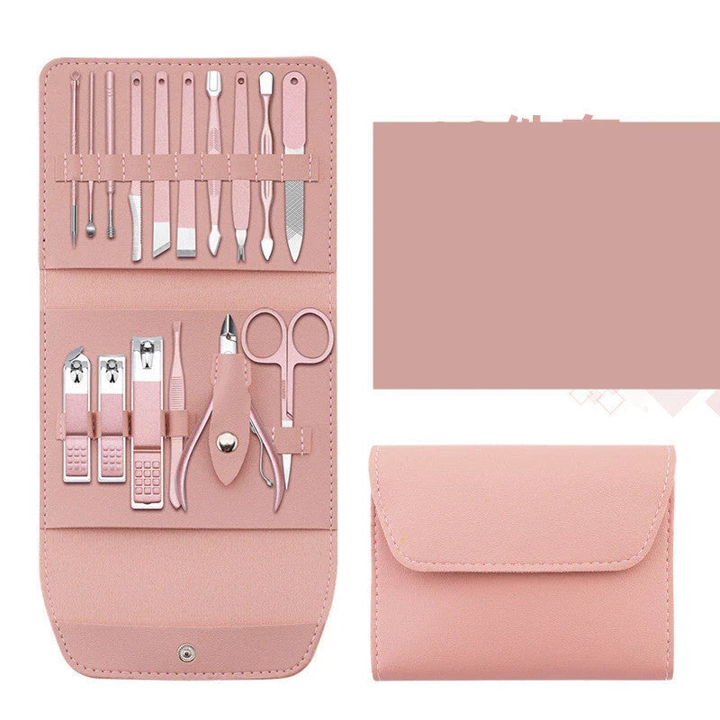 Premium 16-Piece Manicure Set with Stainless Steel Tools and Stylish PU Leather Case