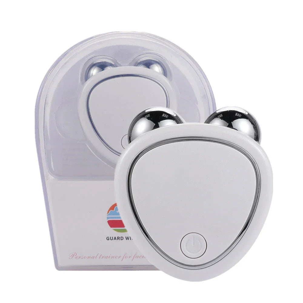 Portable facial beauty massager with dual rollers for lifting, toning, and reducing puffiness