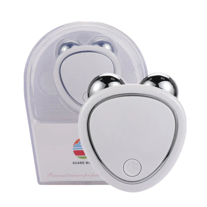 Portable facial beauty massager with dual rollers for lifting, toning, and reducing puffiness