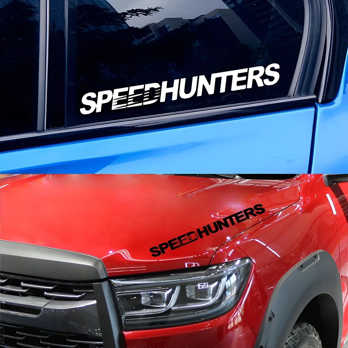 Reflective Speed Hunters graphic vinyl car sticker measuring 59cm by 10cm