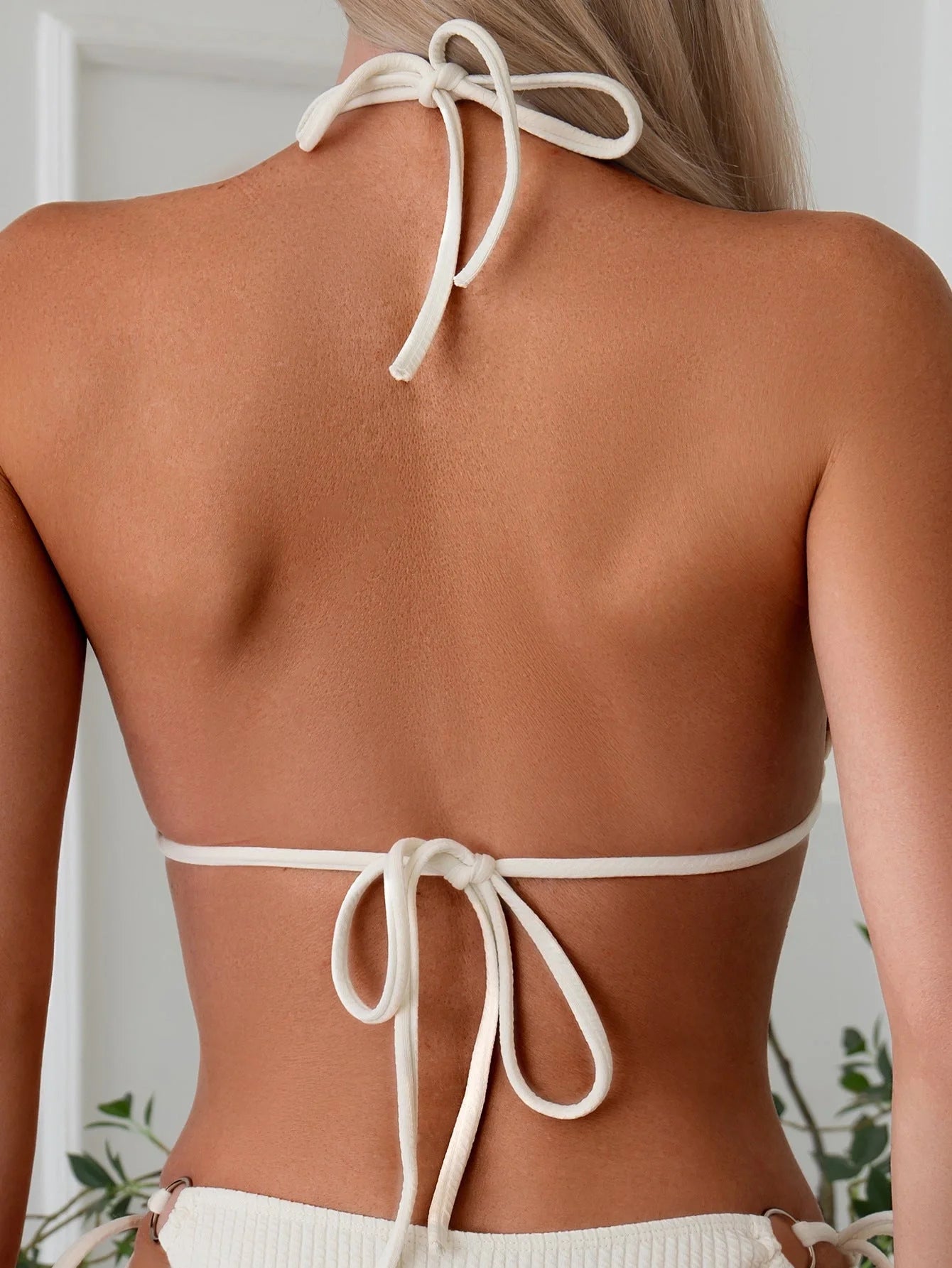 Women's bandage style bikini set with side tie thong in various colours
