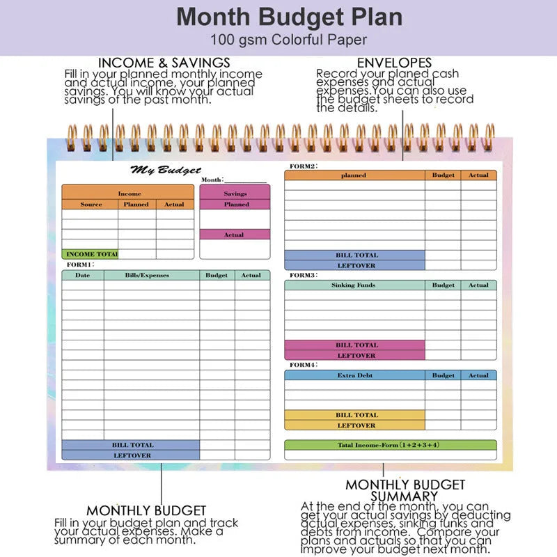 B5 size spiral bound tally book with a blue PP cover, open to show lined pages for financial tracking.