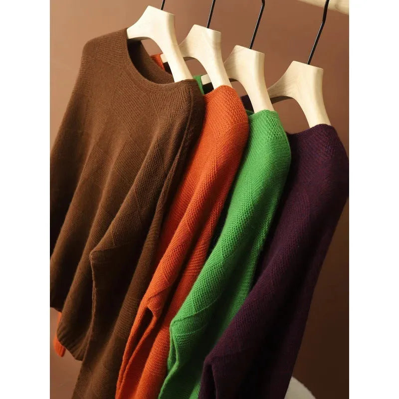 Seamless loose knit pullover jumper in green, orange, coffee, purple or black, sizes S to XL