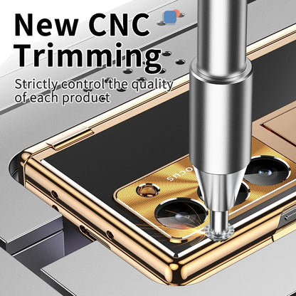 Aluminium alloy flip phone case for Samsung Z Fold 6 with magnetic suction and bracket in gold or black armour colour