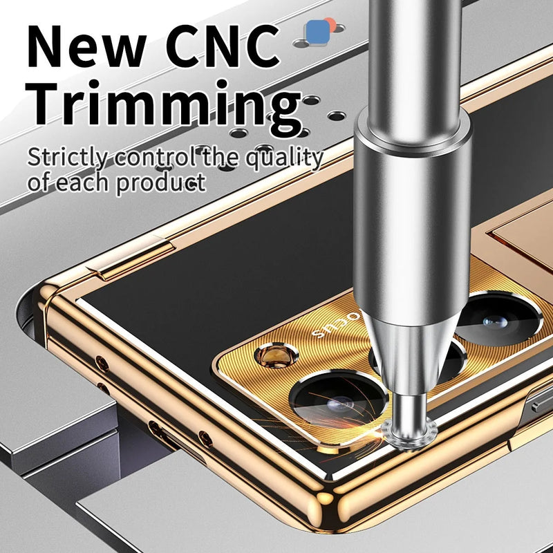 Aluminum Alloy Flip Phone Case for Samsung Z Fold 6 with Magnetic Suction, Shockproof Bracket, Heat Dissipation, Anti-Fall Protection, Metal Stamping, Gold or Black Armor Colours
