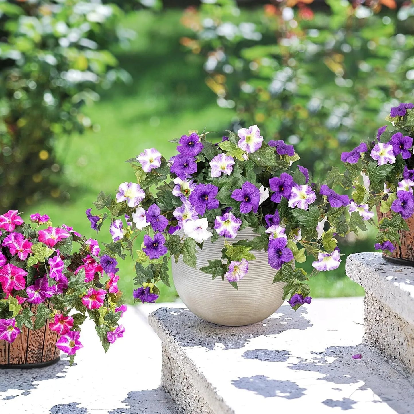 Plastic artificial flower arrangement with 12 fork stems in a European-style container for outdoor garden decoration