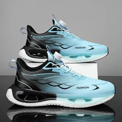 Men's low-top shock absorption sneakers with rotating button in light blue mesh variant
