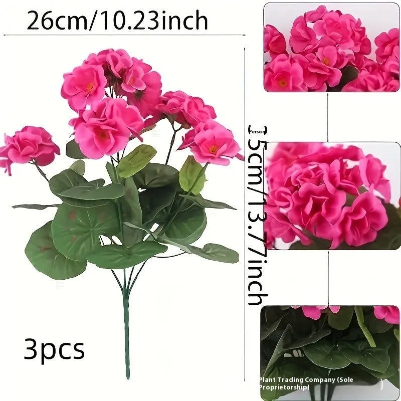 35cm tall red artificial crabapple silk flower with geranium-style details for home decoration