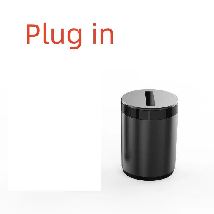 Silver aluminium intelligent induction ashtray with automatic opening lid for car and home use.