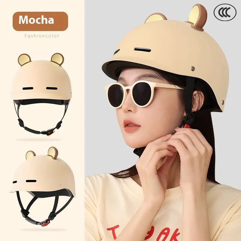 3C certification electric bicycle helmet in ABS plastic available in seven colour options including mocha and cherry pink