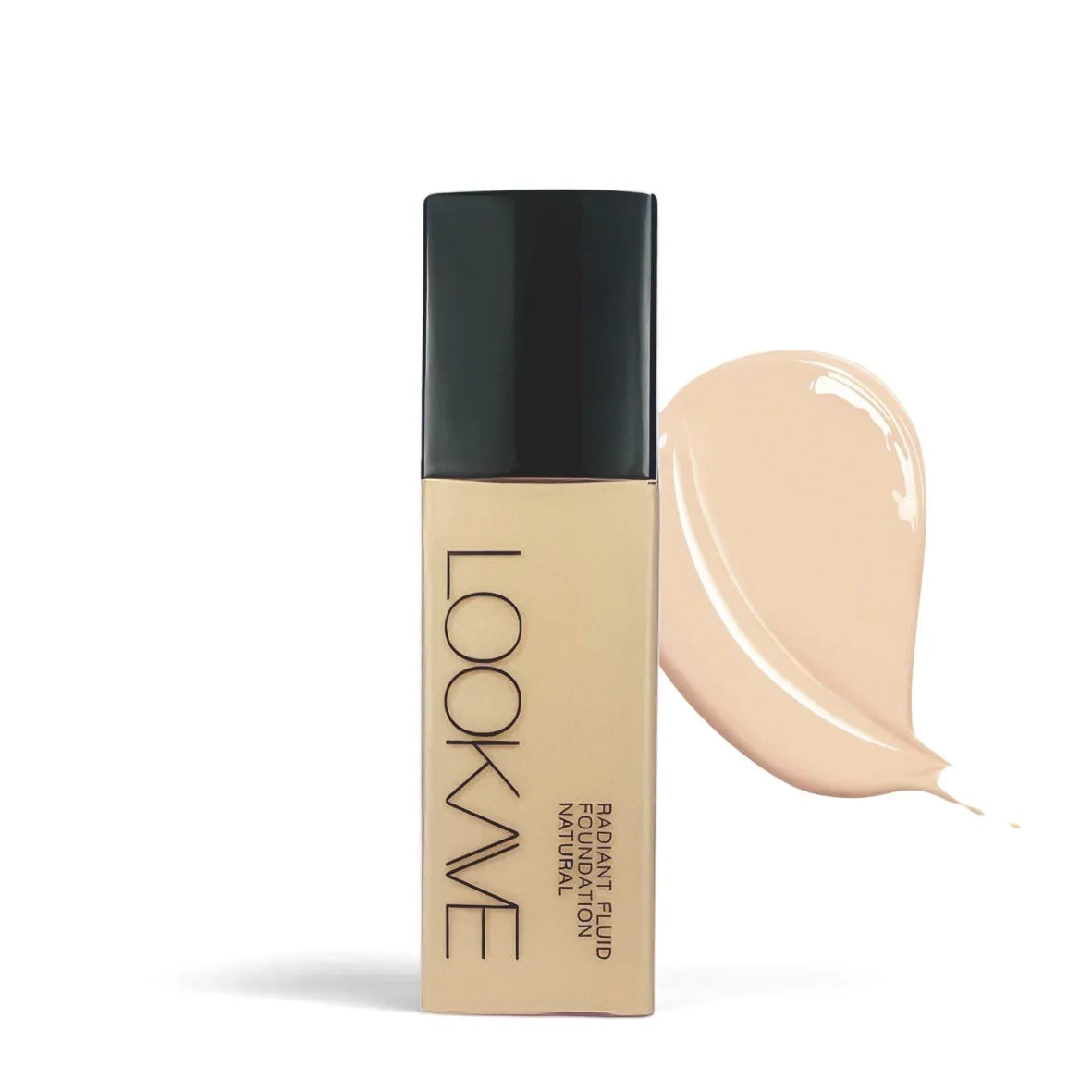 LOOKAVE Matte Liquid Foundation bottle showing 21c quantity with six colour shade options for waterproof coverage