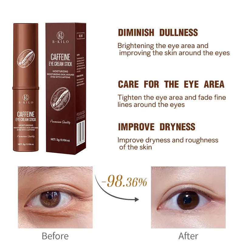 Caffeine eye cream stick in practical applicator format for under-eye fine lines and dark circles